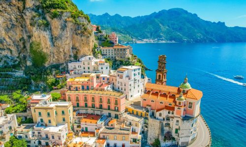 Atrani,On,Amalfi,Coast,,Italy.,Aerial,Photo,Of,Famous,City
